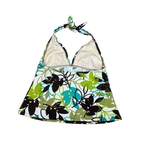 vintage y2k body i.d. ribbed tankini swim halter top retro groovy leaf print S/M - Picture 2 of 7